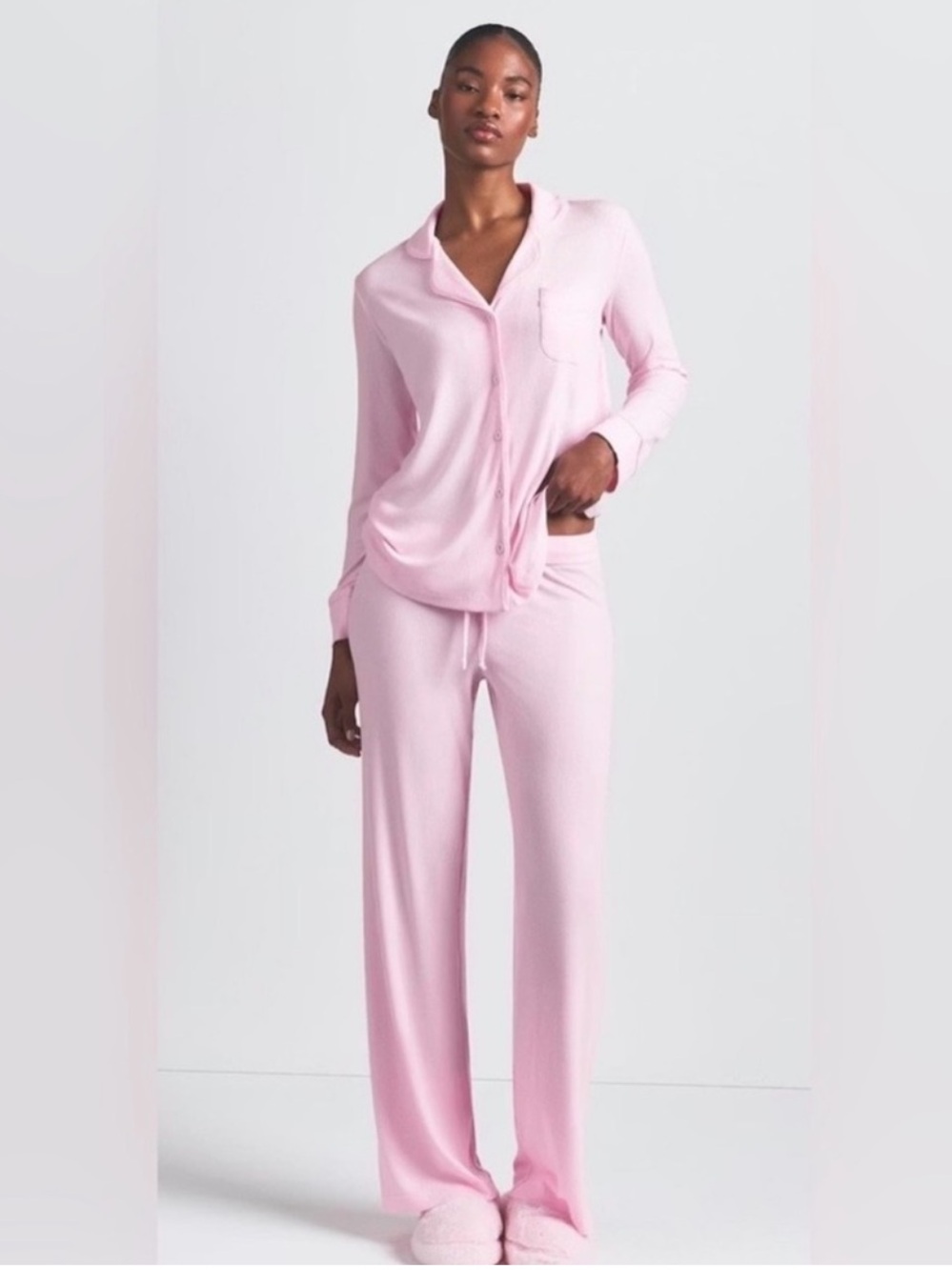 SKIMS Sold Out Light Pink Ribbed PJ Set